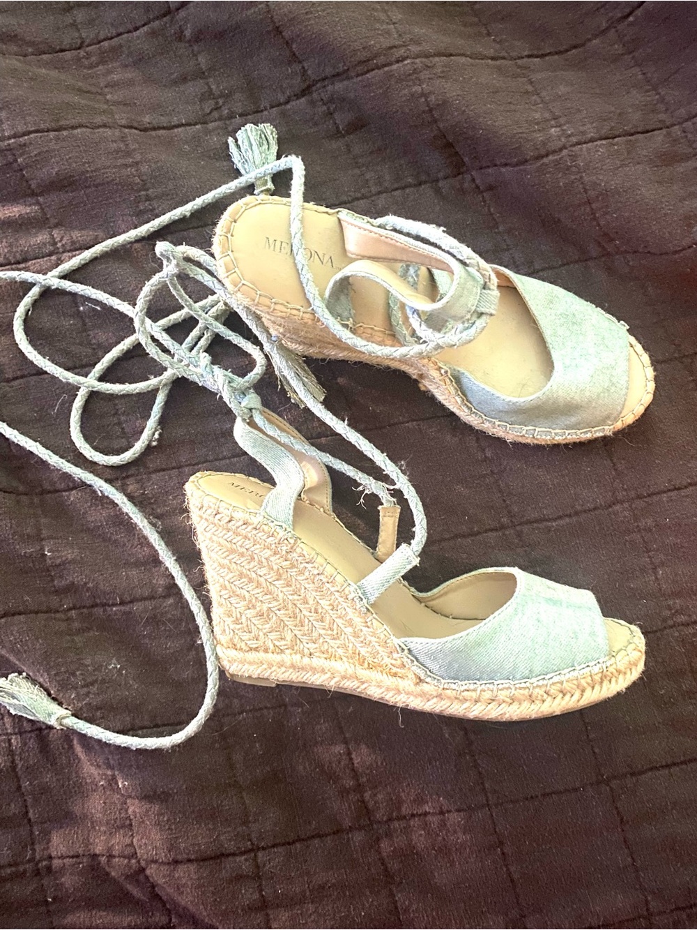 Merona Light Green Espadrille Wedge Sandals with Ankle Wrap